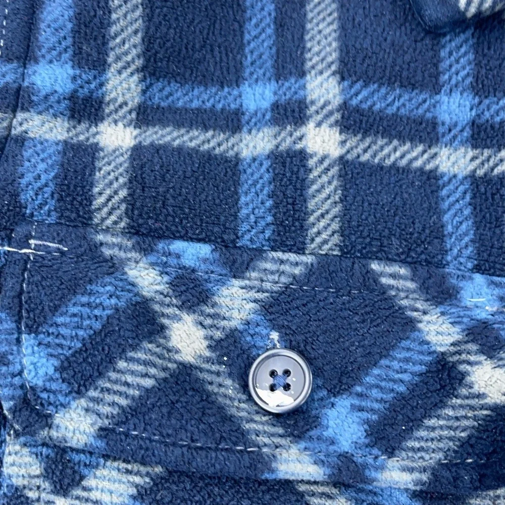 Boston Traders Shacket Men XL Blue Plaid Fleece Shirt Jacket Sherpa‎ Lined A24*